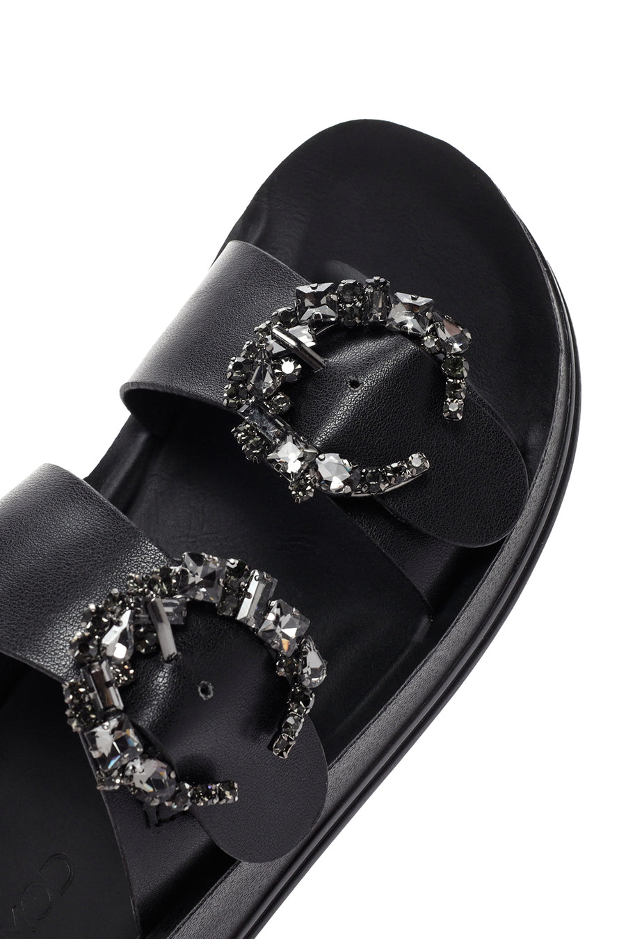 Women's Black Stone Double Buckle Thick Sole Comfort Slippers