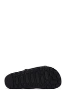 Women's Black Stone Double Buckle Thick Sole Comfort Slippers | Derimod