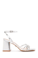 Women's Silver Ankle Strap Heeled Sandals | Derimod