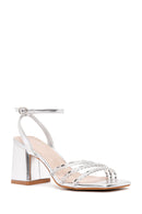 Women's Silver Ankle Strap Heeled Sandals | Derimod