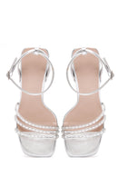 Women's Silver Ankle Strap Heeled Sandals | Derimod