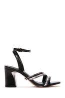 Women's Black Ankle Strap Metallic Heeled Sandals | Derimod