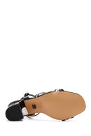 Women's Black Ankle Strap Metallic Heeled Sandals | Derimod