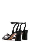 Women's Black Ankle Strap Metallic Heeled Sandals | Derimod