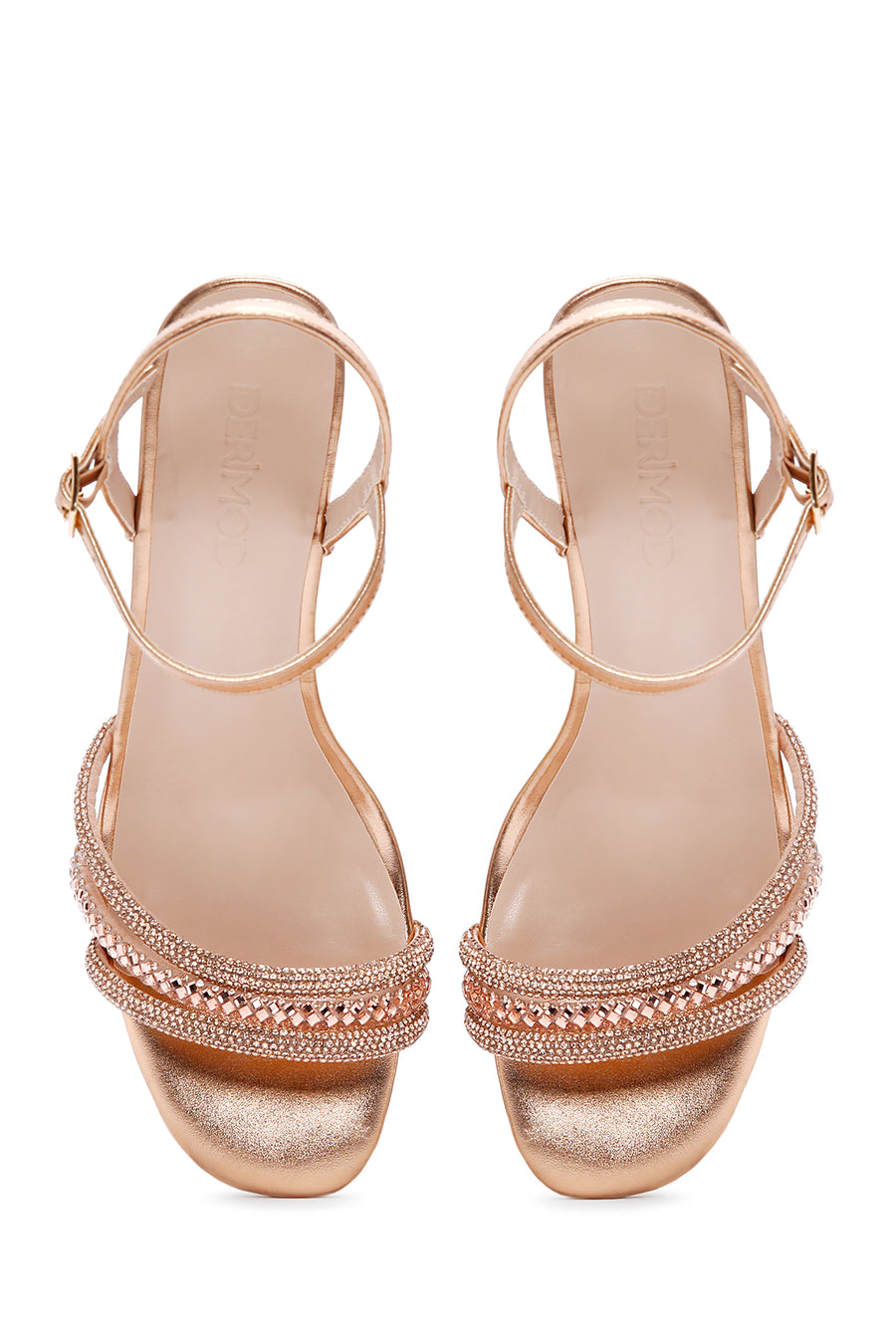 Women's Pink Ankle Strap Stone Heeled Sandals