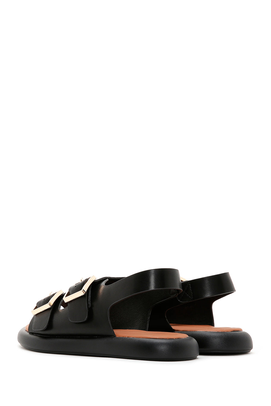 Women's Black Double Buckle Comfort Sandals