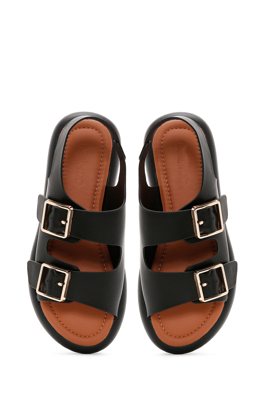 Women's Black Double Buckle Comfort Sandals