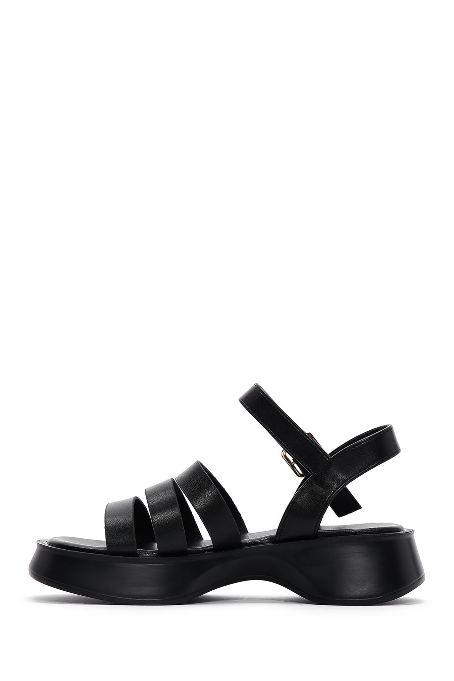 Women's Black Ankle Strap Thick Soled Comfort Sandals