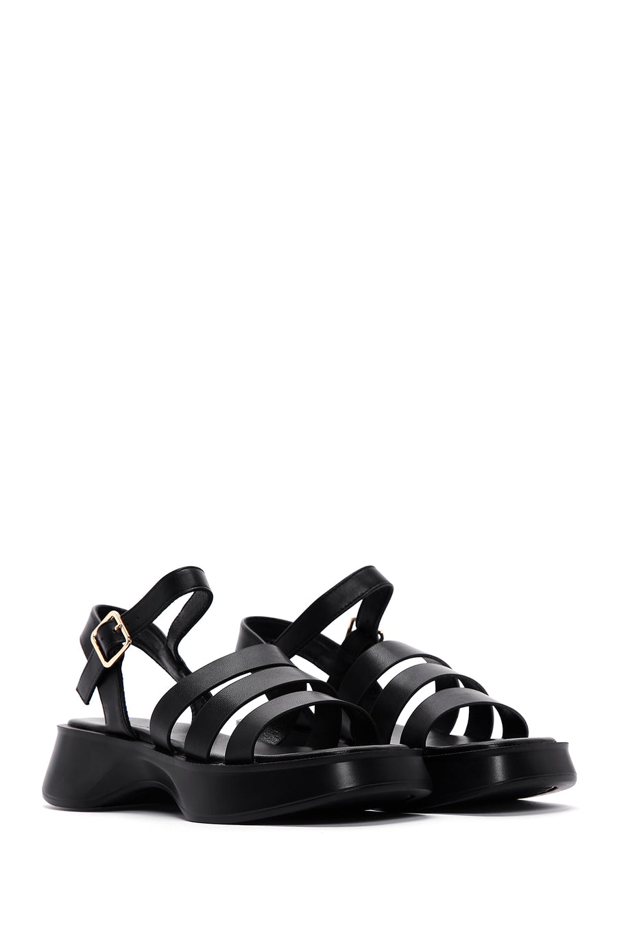 Women's Black Ankle Strap Thick Soled Comfort Sandals