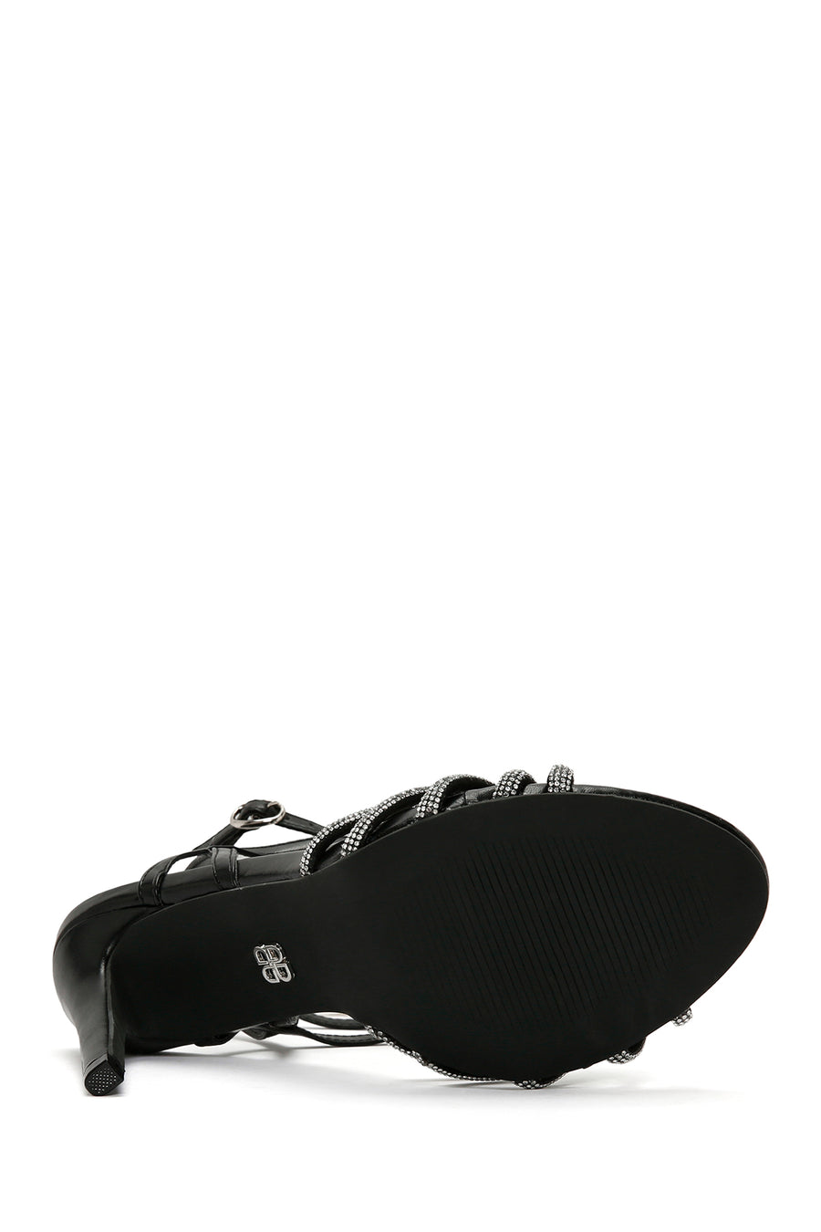 Women's Black Stone Thin Heel Sandals