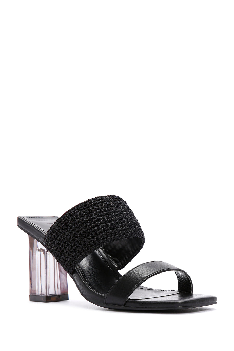 Women's Black Transparent Heeled Slippers