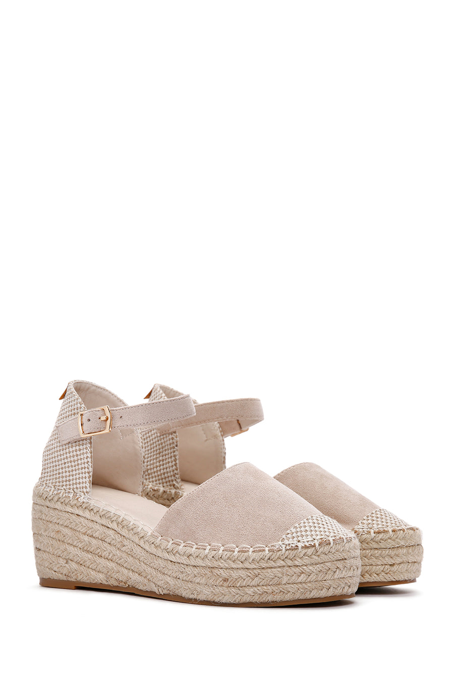 Women's Gray Ankle Strap Wedge Heeled Espadrilles