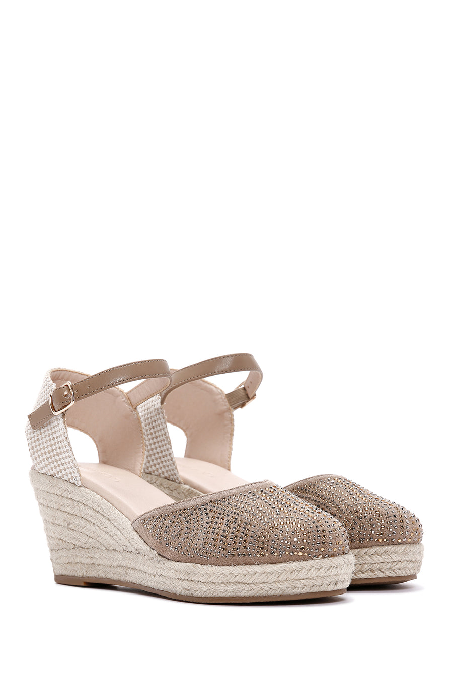 Women's Mink Ankle Strap Stone Wedge Heel Espadrille