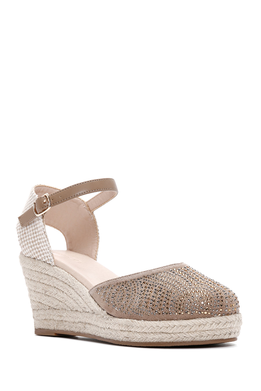 Women's Mink Ankle Strap Stone Wedge Heel Espadrille