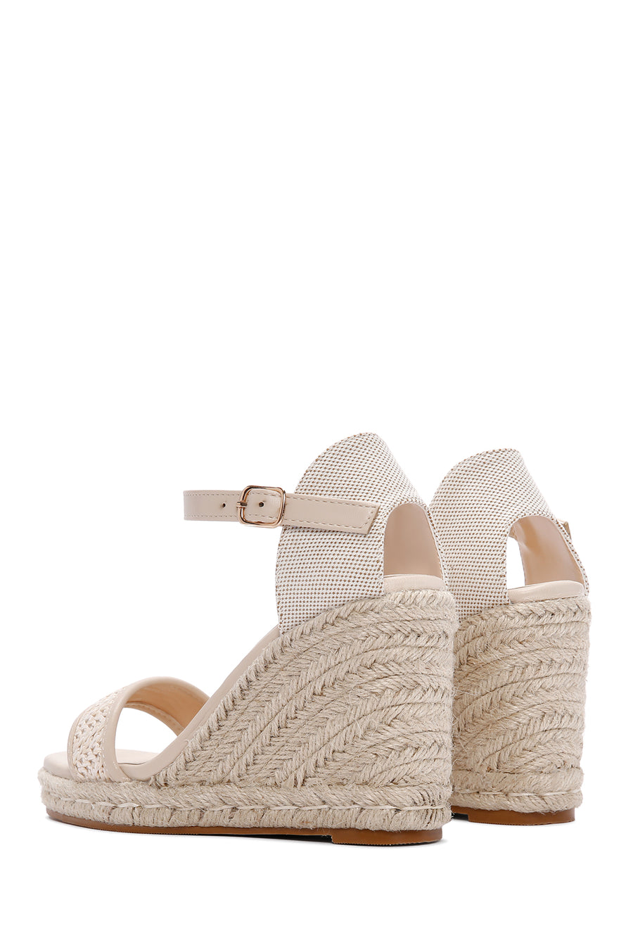 Women's Beige Ankle Strap Wedge Heeled Espadrille