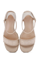 Women's Beige Ankle Strap Wedge Heeled Espadrille | Derimod