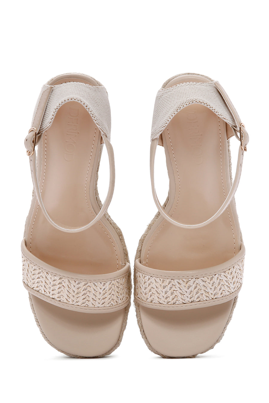 Women's Beige Ankle Strap Wedge Heeled Espadrille
