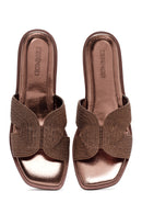 Women's Bronze Knitted Slippers | Derimod