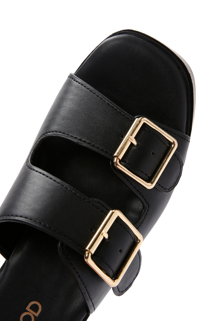 Women's Black Double Buckle Wedge Heeled Slippers
