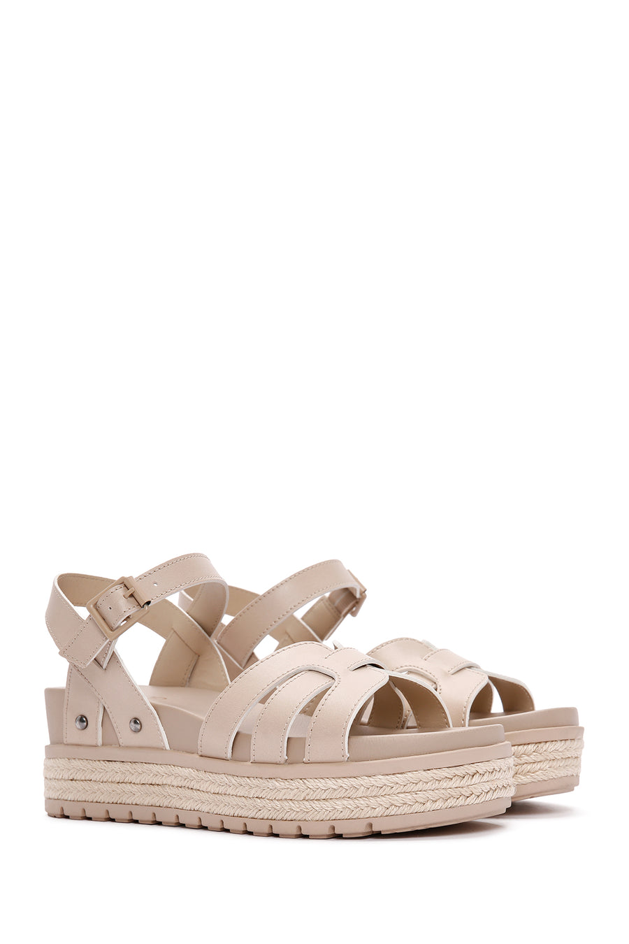 Women's Beige Ankle Strap Thick Soled Sandals