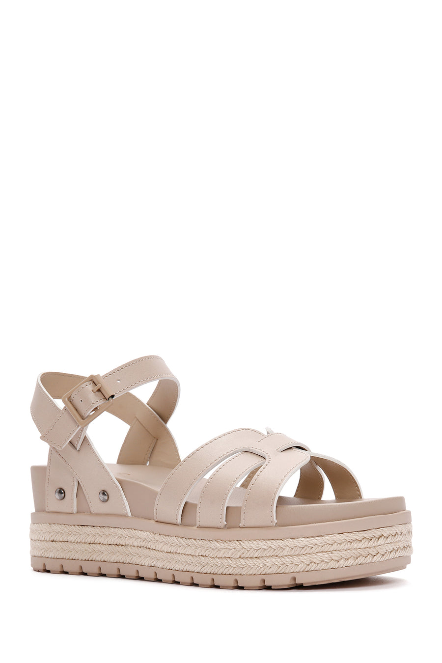 Women's Beige Ankle Strap Thick Soled Sandals