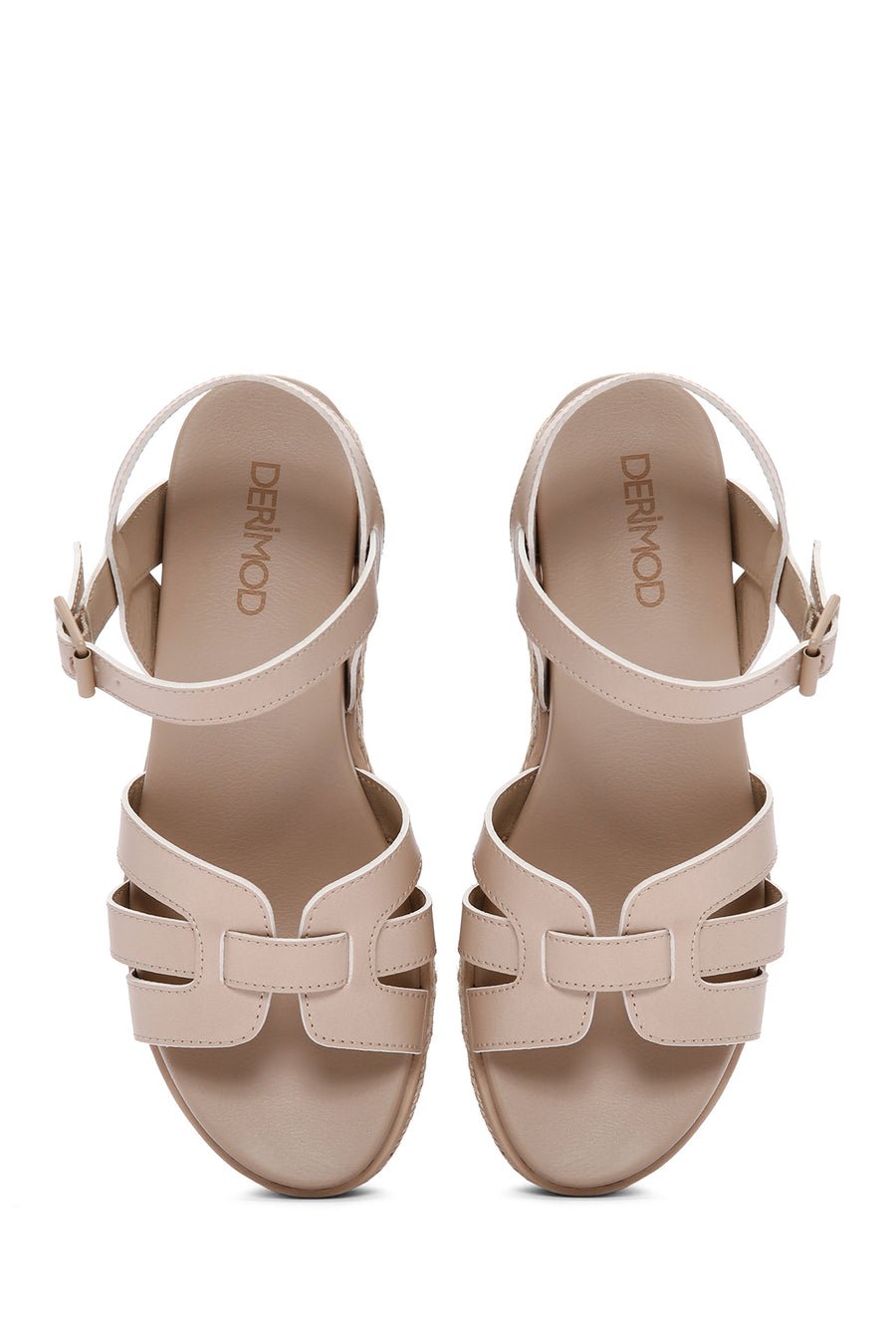 Women's Beige Ankle Strap Thick Soled Sandals