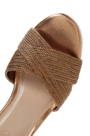 Women's Bronze Ankle Strap Wedge Heeled Straw Sandals | Derimod
