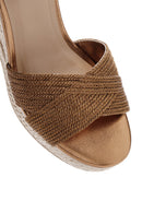 Women's Bronze Ankle Strap Wedge Heeled Straw Sandals | Derimod