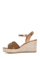 Women's Bronze Ankle Strap Wedge Heeled Straw Sandals | Derimod