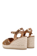 Women's Bronze Ankle Strap Wedge Heeled Straw Sandals | Derimod