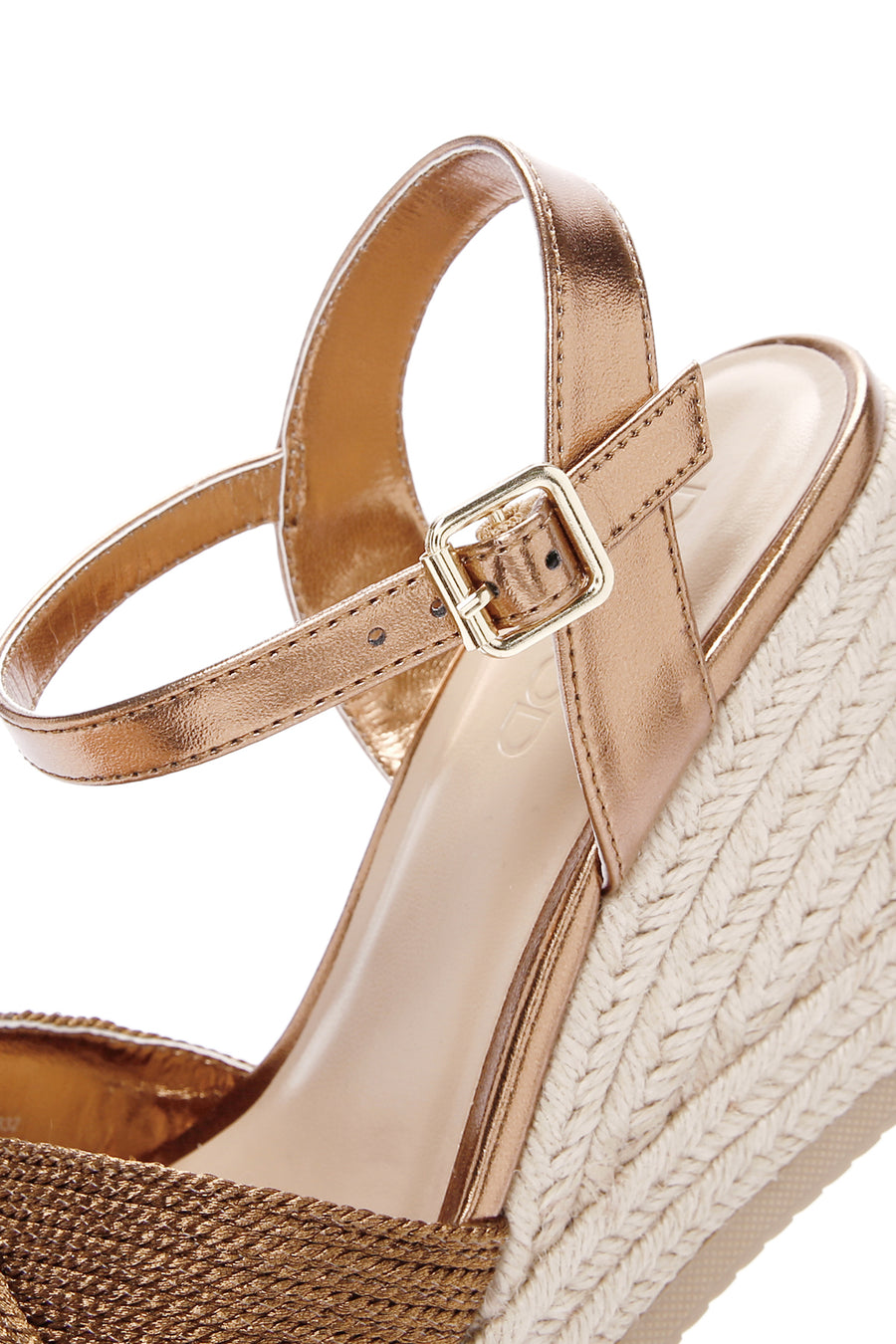 Women's Bronze Ankle Strap Wedge Heeled Straw Sandals