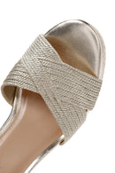 Women's Gold Ankle Strap Wedge Heeled Straw Sandals | Derimod