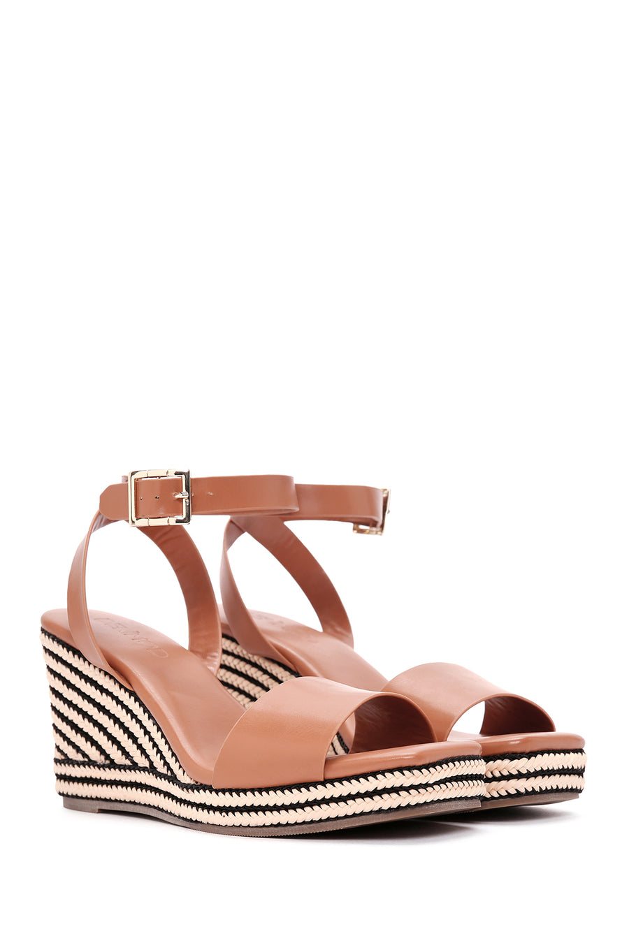 Women's Tan Ankle Strap Wedge Heeled Sandals