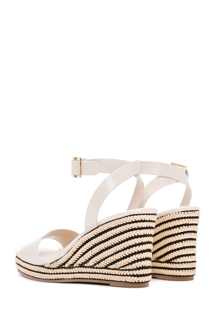Women's Beige Ankle Strap Wedge Heeled Sandals