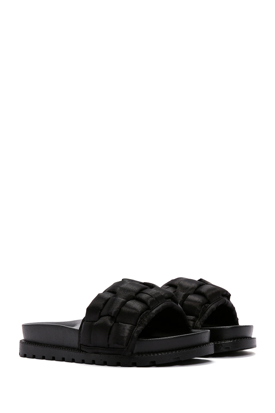 Women's Black Thick-Soled Knitted Patterned Slippers