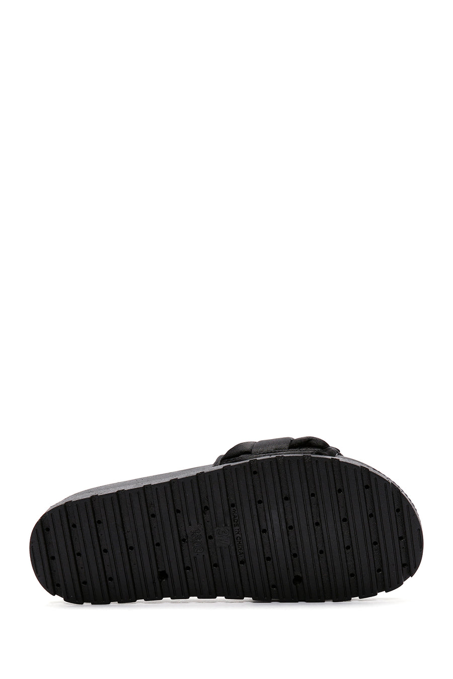 Women's Black Thick-Soled Knitted Patterned Slippers