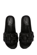 Women's Black Thick-Soled Knitted Patterned Slippers | Derimod