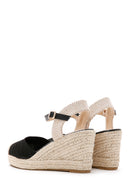 Women's Black Ankle Strap Wedge Heeled Espadrille | Derimod