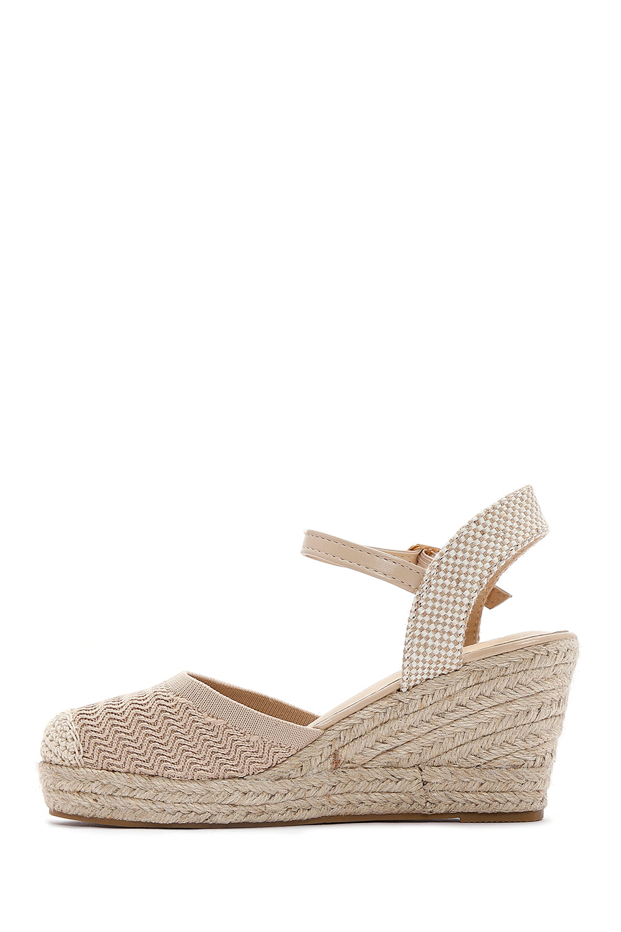 Women's Beige Ankle Strap Wedge Heeled Espadrille