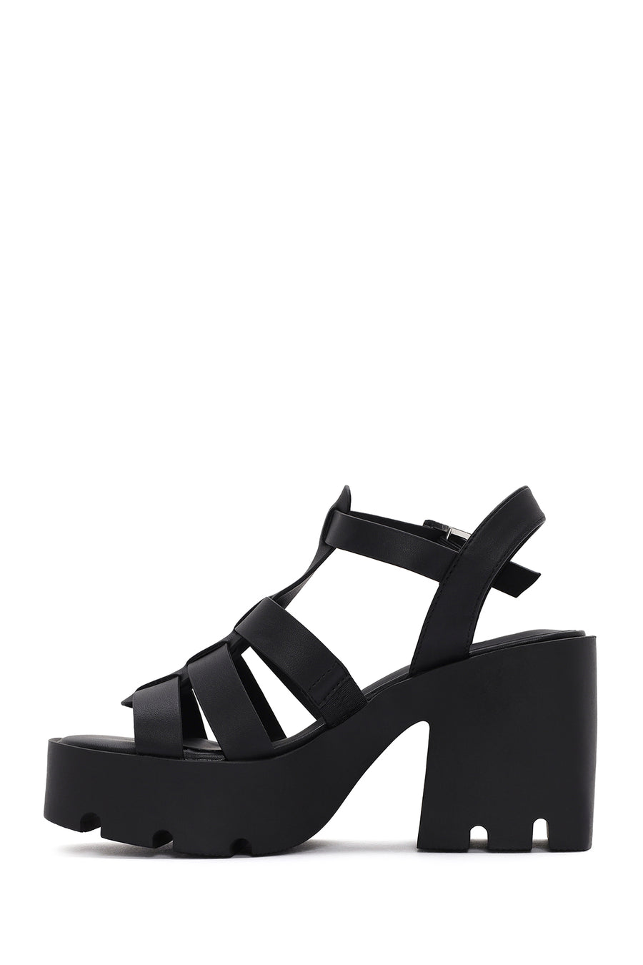 Women's Black Ankle Strap Platform Heeled Sandals