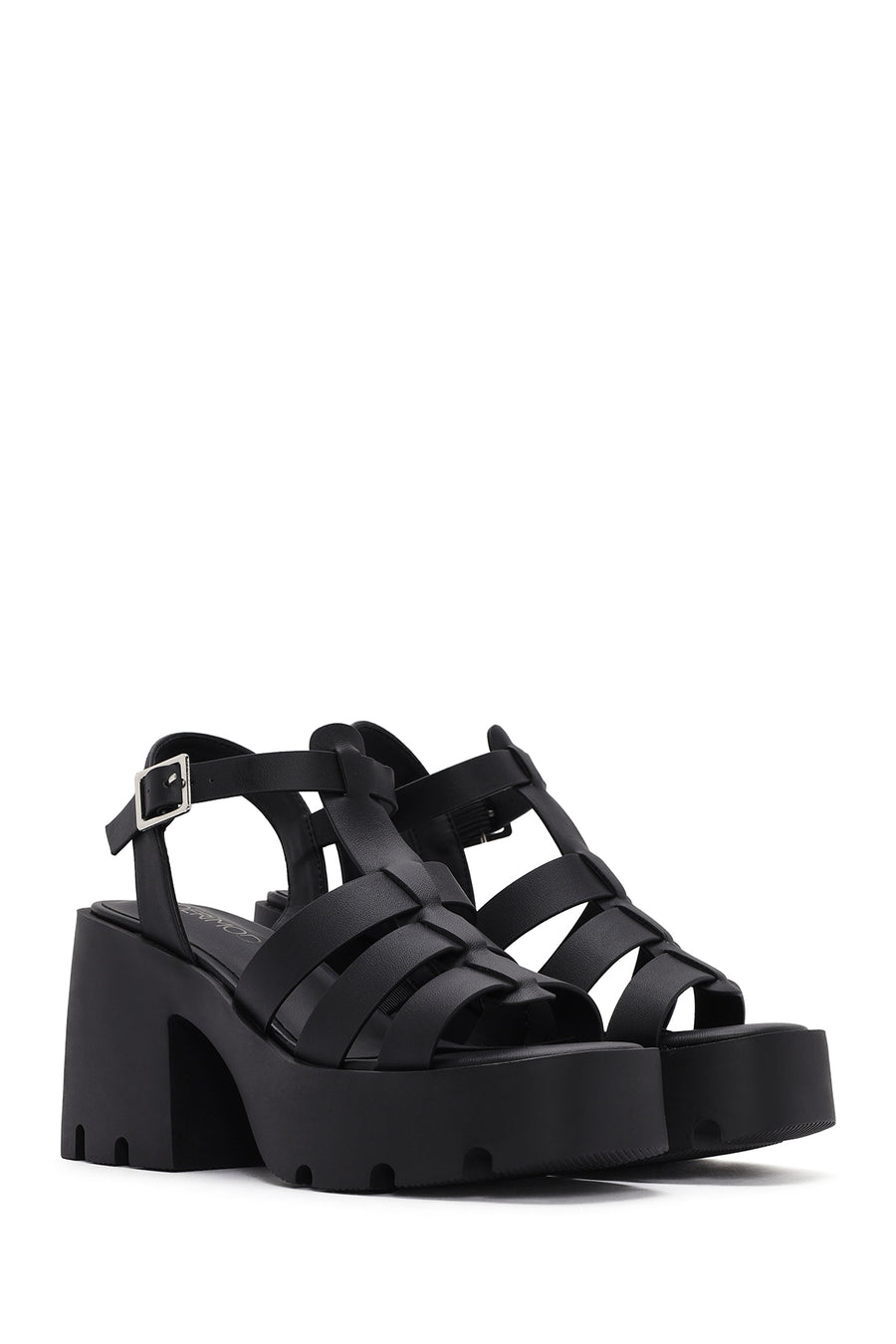 Women's Black Ankle Strap Platform Heeled Sandals