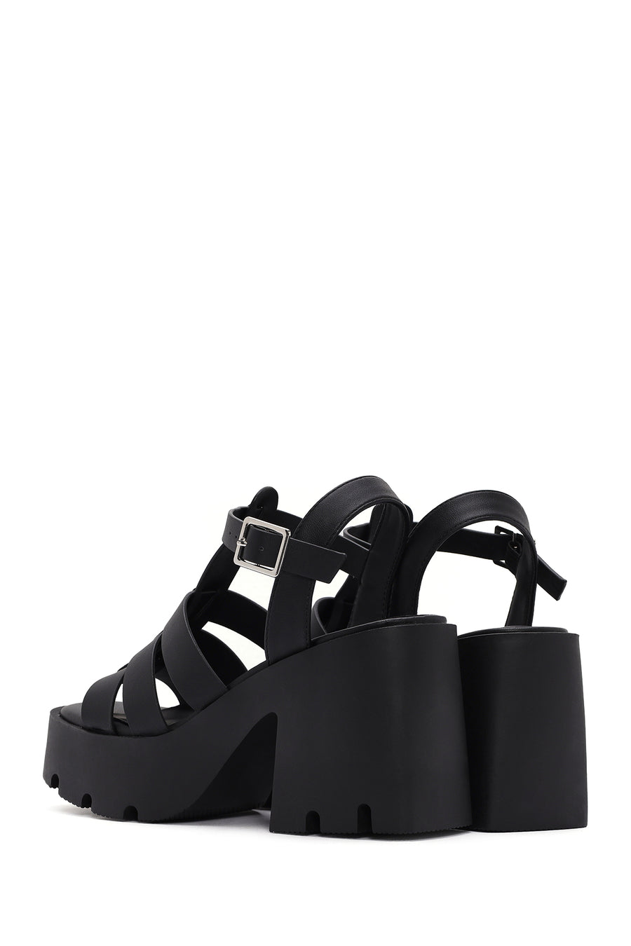 Women's Black Ankle Strap Platform Heeled Sandals