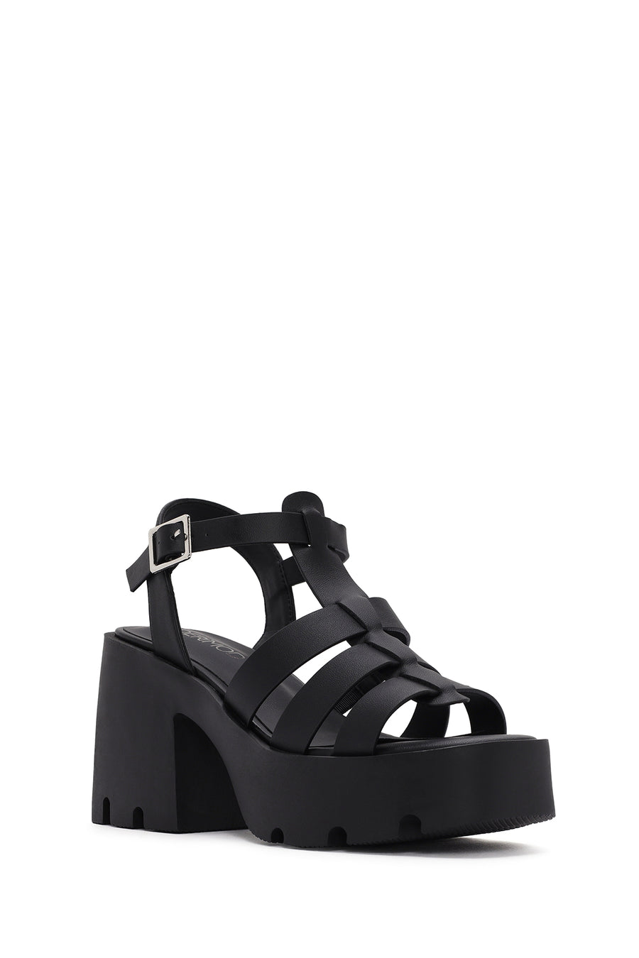 Women's Black Ankle Strap Platform Heeled Sandals