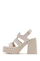 Women's Beige Strappy Platform Heeled Sandals | Derimod