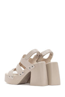 Women's Beige Strappy Platform Heeled Sandals | Derimod