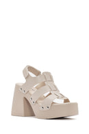 Women's Beige Strappy Platform Heeled Sandals | Derimod