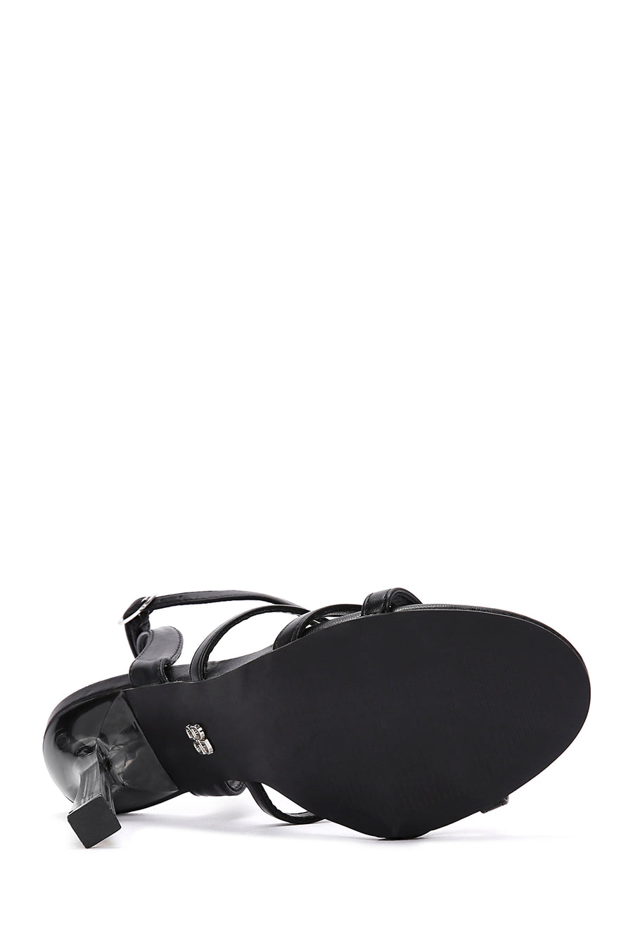 Women's Black Ankle Strap Stone Thin High Heel Sandals