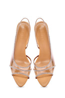 Women's Beige Stone Thin Heeled Sandals | Derimod