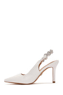 Women's White Stone Open Back Thin Heeled Shoes | Derimod