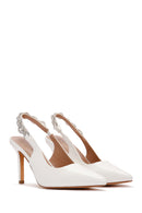 Women's White Stone Open Back Thin Heeled Shoes | Derimod